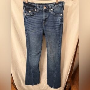 VTG True Religion Joey Flare Jeans Blue Low Rise Twisted Seam Flap Pocket 29 Y2K